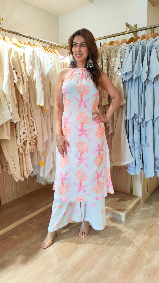 Nisha Pure Cotton Starfish printed kurta set for women