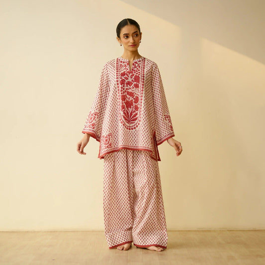 Preetkala Bagh Printed Brick Red Farshi Salwar Set
