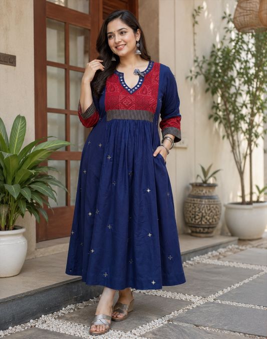 Sheesha Blue Mirror Work Casual Dress for women