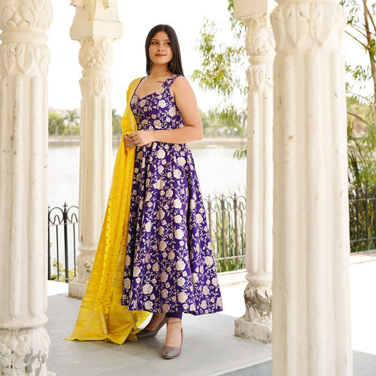 Arushifab present trendy pure banarasi anarkali suit set perfect for festive