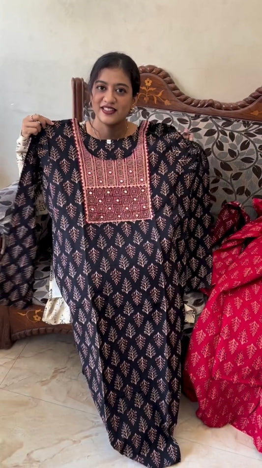 Diza Ajrakh prited cotton kurti with mirror and beads work