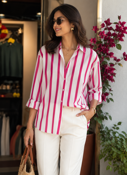 Leewa pink strip pure cotton shirt (Only shirt)