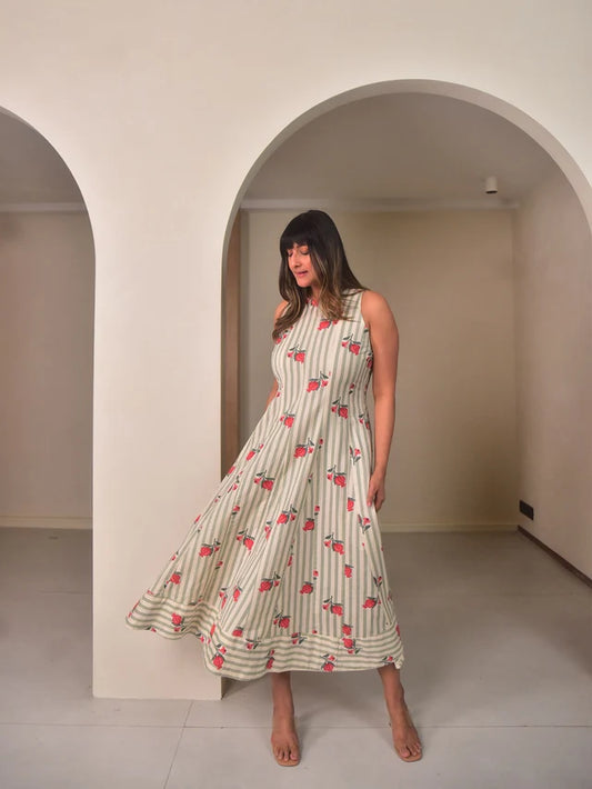 Annar striped pannelled dress for women