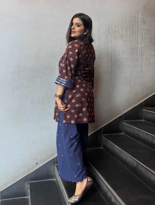 Aneri Rust Brown Detailing Cord-set For women.