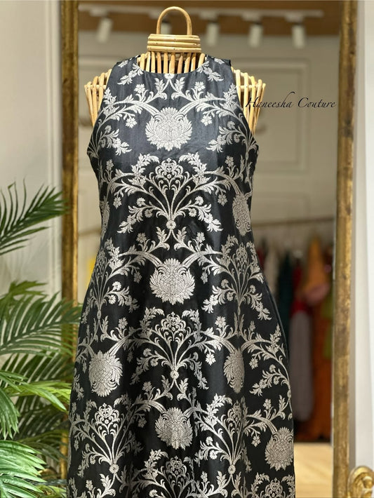 Mahi Katan Silk Black A-line Kurti For Women