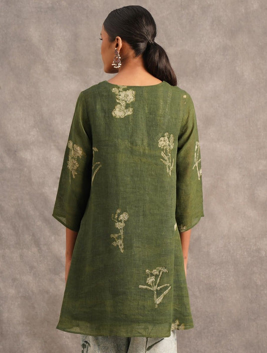 Reenu Olive Green Pure Linen Farshi Salwar.