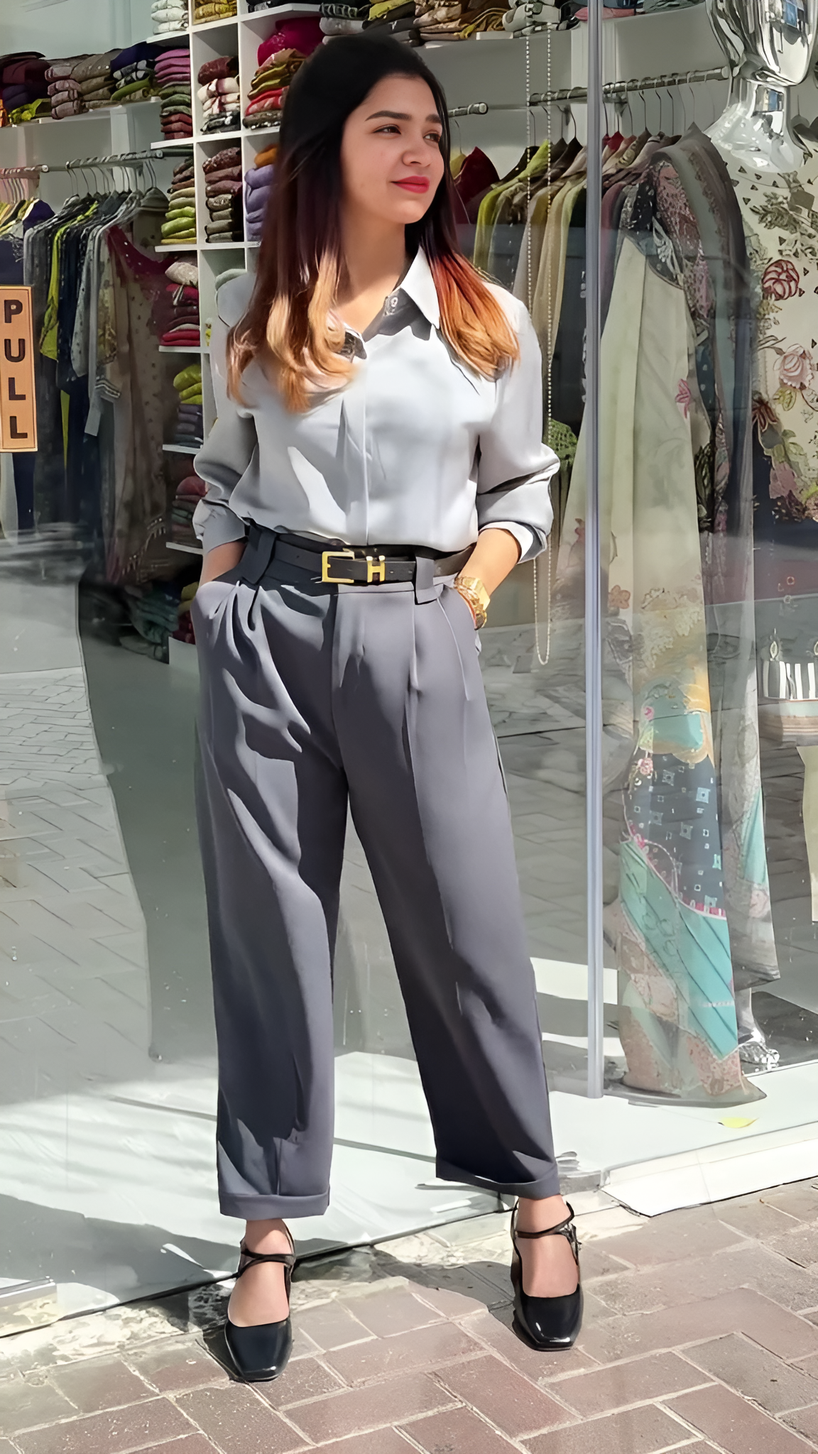 korean style formal shirt with pant set for women.