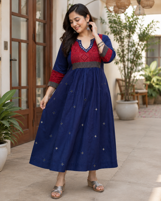 Sheesha Blue Mirror Work Casual Dress for women