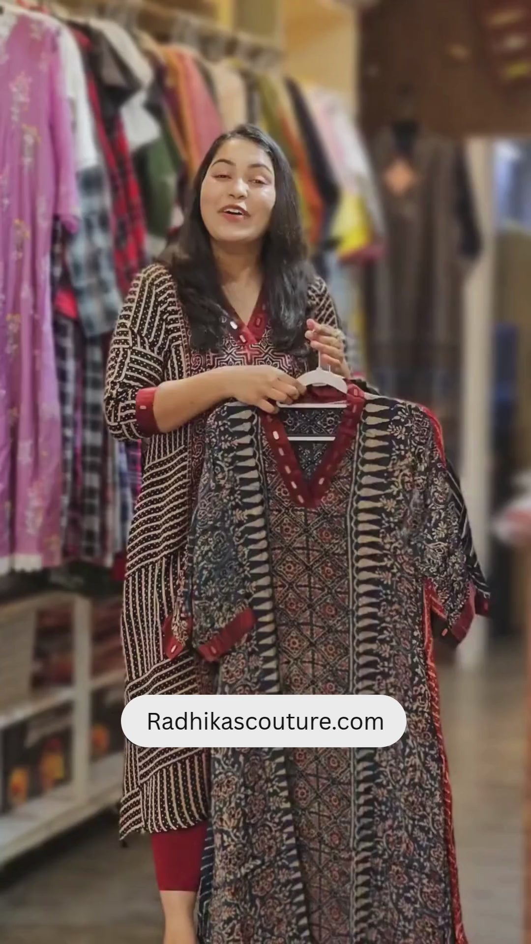 Sharvari Ajrakh Printed Real Mirror A-Line kurtis