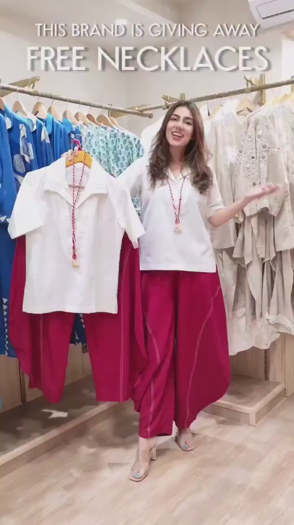 Devisha White Red Drape Pants Coord Set