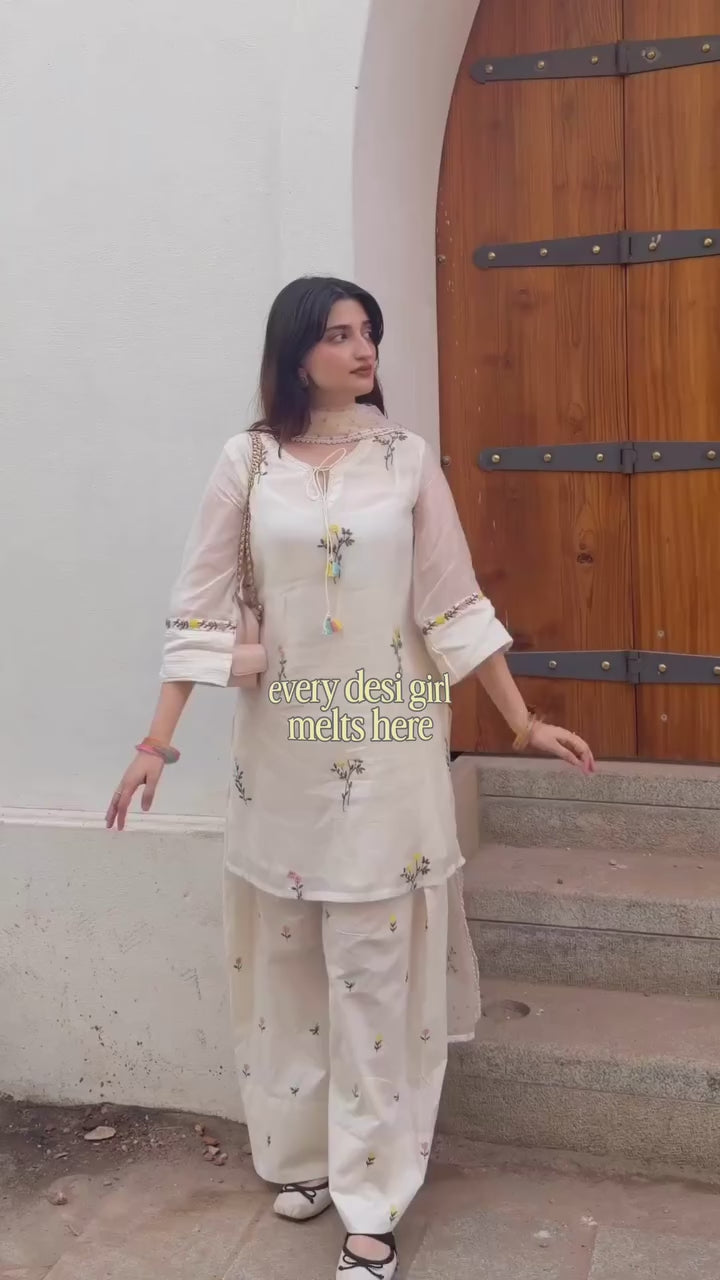 Mrunal Ivory Embroidered Chanderi Kurta With Farshi Salwar.